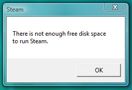 There is not enough free disk space to run Steam. There is not enough free disk space to run Steam.