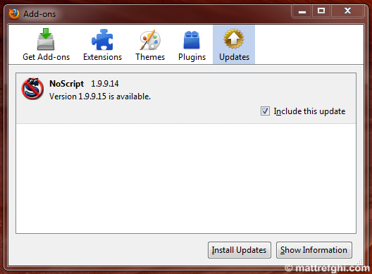 NoScript is updated often - each time you choose to install an update, you have to restart Firefox. NoScript is updated often - each time you choose to install an update, you have to restart Firefox.