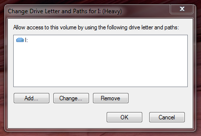 The "Change Drive Letter and Paths" dialog allows to modify the drive letter associated with any given drive. The "Change Drive Letter and Paths" dialog allows to modify the drive letter associated with any given drive.