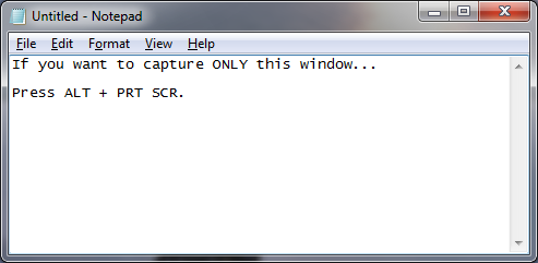 Alt + Print Screen only takes a screenshot of the active window. Alt + Print Screen only takes a screenshot of the active window.