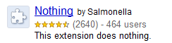 That's right, it does nothing. A close-up of the Nothing extension - over 2500 ratings (4.5 star average), and 464 people are "using" it.